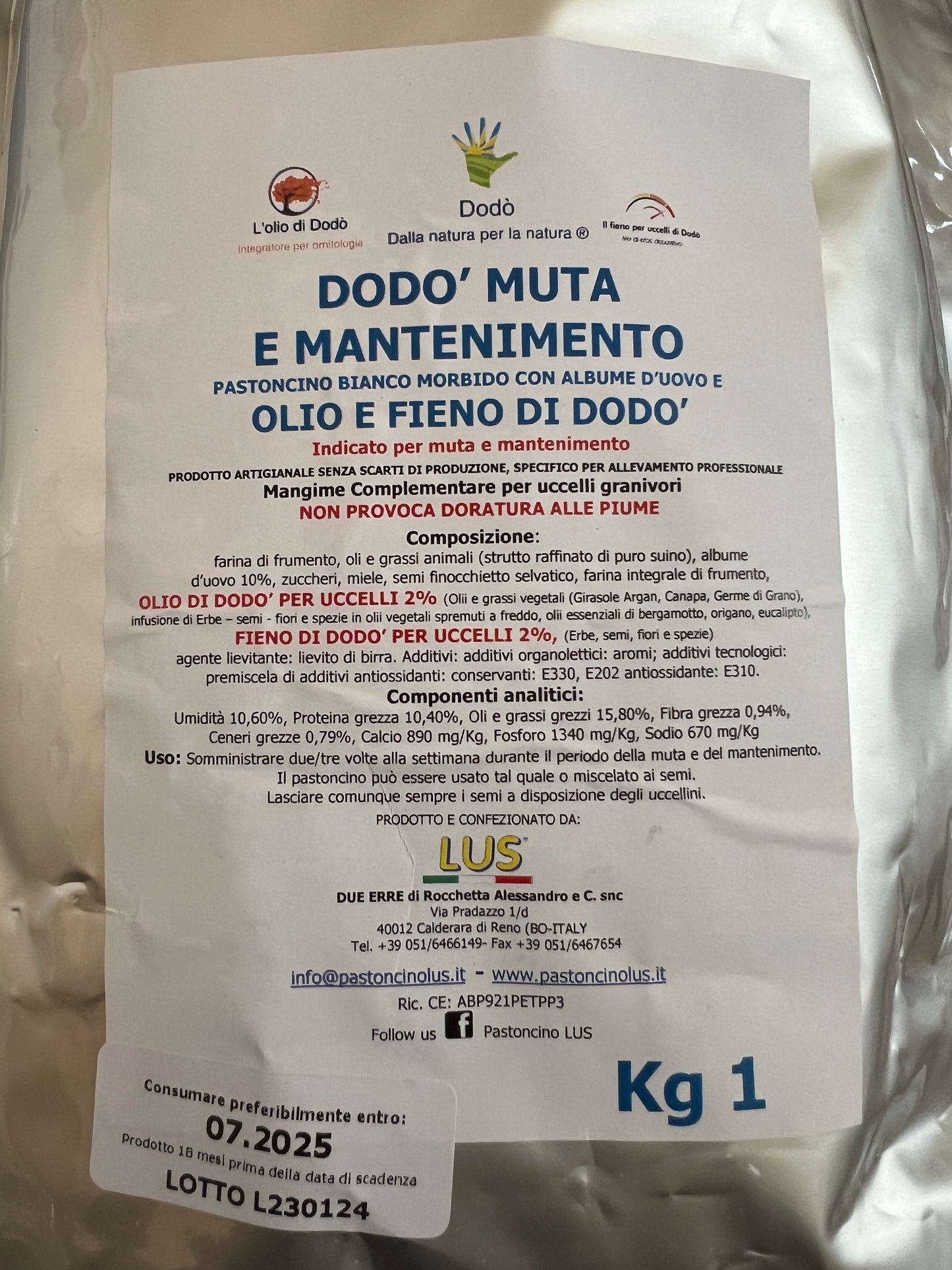 DODOMUTA/MANTENIMENTO PASTONCINO MORBIDO (BUSTA DA 1 KG)