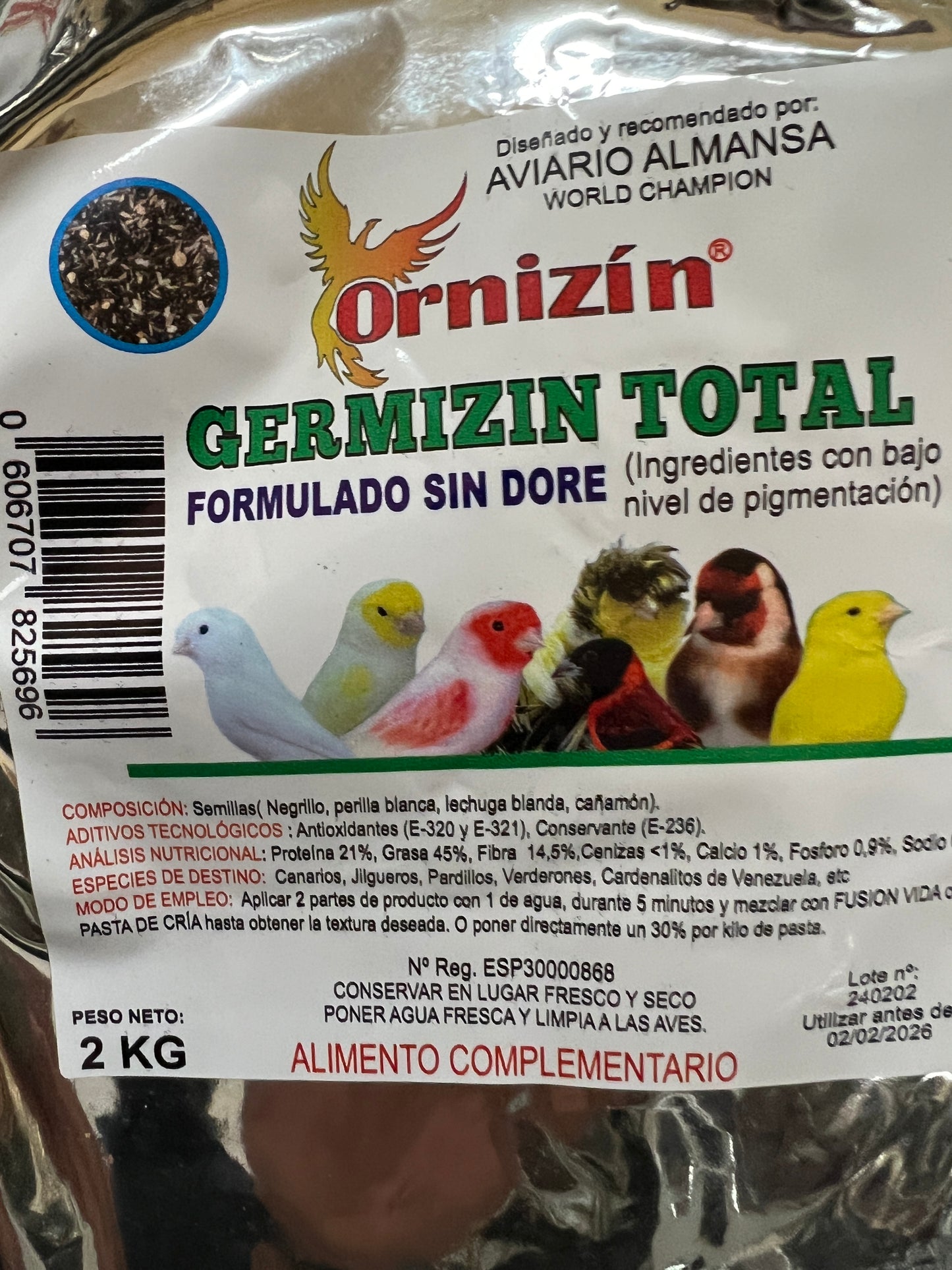 GERMIZIN TOTAL CANARINI ORINIZIN SIN DORE' 2kg (NON CREA DORATURE AL PIUMAGGIO)
