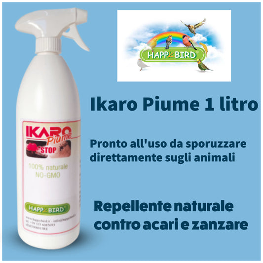 Ikaro piume 1 litro Happy Bird (repellente naturale contro acari e zanzare pronto da spruzzare direttamente sugli uccelli)